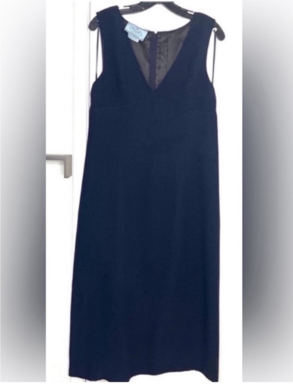 Classic Prada Navy Sleeveless V-Neck Midi Dress Size 40